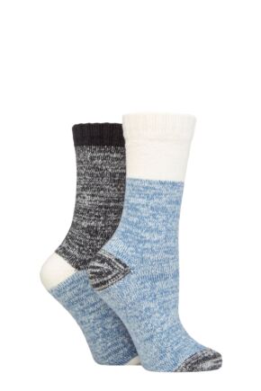 Ladies 2 Pair SOCKSHOP Velvet Soft Boot Socks Moonlight Blue 4-8