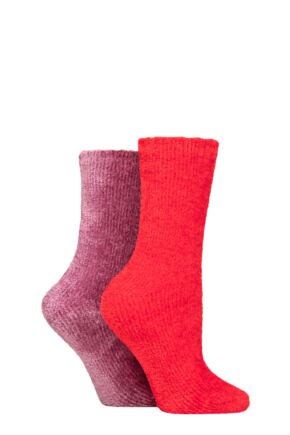 Ladies 2 Pair SOCKSHOP Chenille Boot Socks Crimson 4-8