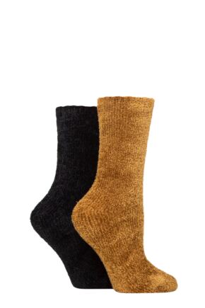 Ladies 2 Pair SOCKSHOP Chenille Boot Socks French Mustard 4-8