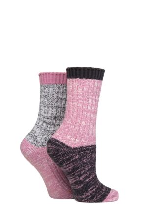 Ladies 2 Pair SOCKSHOP Velvet Soft Chunky Rib Boot Socks Smokey Pink 4-8