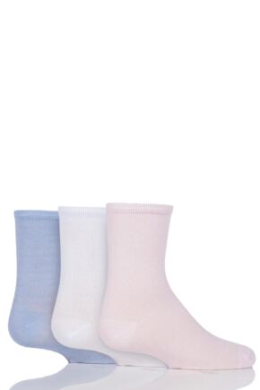 Babies and Kids 3 Pair SOCKSHOP Plain and Stripe Bamboo Socks with Smooth Toe Seams Pink/White/Blue B