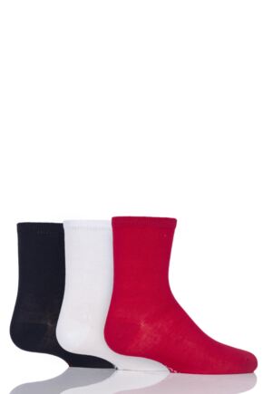Babies and Kids 3 Pair SOCKSHOP Plain and Stripe Bamboo Socks with Smooth Toe Seams Red/Navy/White C