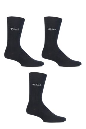 Mens 3 Pair SockShop Embroidered Name Cotton Socks
