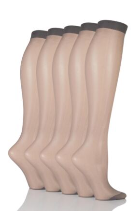 Ladies 5 Pair SOCKSHOP 15 Denier Knee Highs Mid Grey