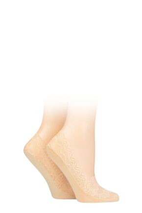 Ladies 2 Pair SOCKSHOP Lace Shoe Liners Nude 4-8