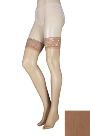 Ladies 1 Pair SOCKSHOP 10 Denier Classic Nylon Lace Top Hold Ups
