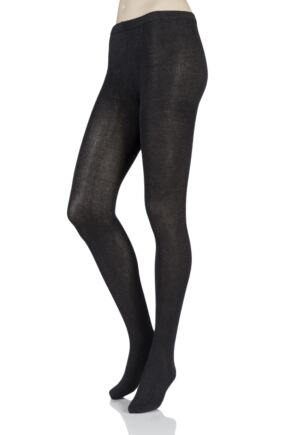 Women's 1 Pair SOCKSHOP Plain Bamboo Tights with Smooth Toe Seams Charcoal Twist Medium / Large