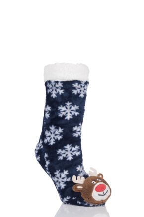 SOCKSHOP 1 Pair Plush Christmas Slipper Socks Navy 3-5.5 Kids