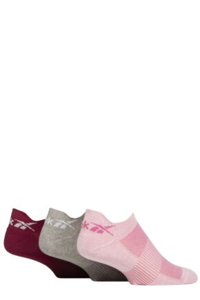 Mens and Ladies 3 Pair Reebok Essentials Cotton Trainer Socks Pink / Grey / Burgundy 2.5-3.5 UK