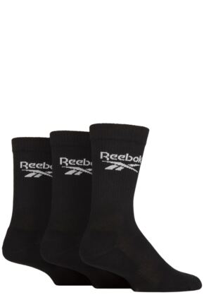 Mens and Ladies 3 Pair Reebok Core Ribbed Cotton Crew Socks Black 8.5-10 UK
