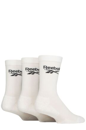 Mens and Ladies 3 Pair Reebok Core Ribbed Cotton Crew Socks White 6.5-8 UK