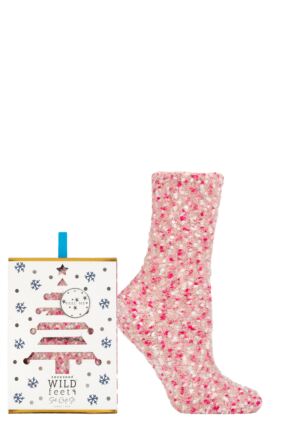 Ladies 1 Pair SOCKSHOP Wild Feet Gift Boxed Popcorn Bed Socks Pink 4-8 Ladies