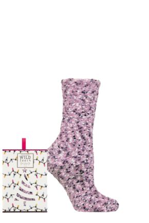 Ladies 1 Pair SOCKSHOP Wildfeet Christmas Gift Boxed Popcorn Bed Socks Dark Pink 4-8