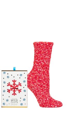 Ladies 1 Pair SOCKSHOP Wildfeet Christmas Gift Boxed Popcorn Bed Socks Red 4-8 Ladies