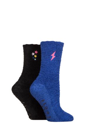 Ladies 2 Pair SOCKSHOP Wildfeet Embroidered Cosy Lounge Socks