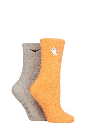 Ladies 2 Pair SOCKSHOP Wildfeet Embroidered Cosy Lounge Socks