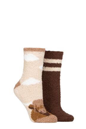 Ladies 2 Pair SOCKSHOP Wildfeet Cosy Lounge Socks with Anti-Slip Grips