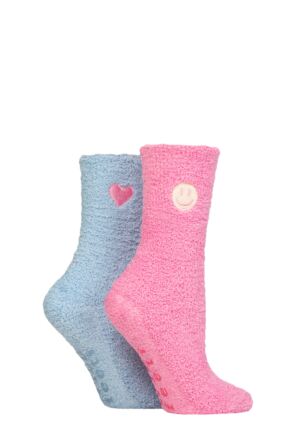 Ladies 2 Pair SOCKSHOP Wildfeet Embroidered Cosy Lounge Socks
