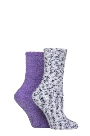 Ladies 2 Pair SOCKSHOP Wildfeet Popcorn Cosy Lounge Socks Lilac / Purple 4-8