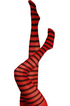 Ladies 1 Pair Silky Scarlet Ringer Striped Tights