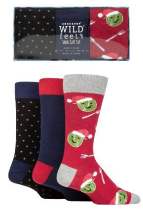 Mens 3 Pair SOCKSHOP Wildfeet Christmas Flat Gift Boxed Socks