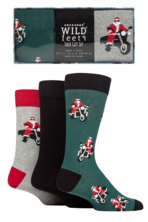 Mens 3 Pair SOCKSHOP Wild Feet Christmas Flat Gift Boxed Socks