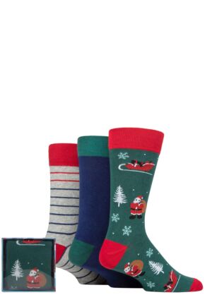 Mens 3 Pair SOCKSHOP Wild Feet Winter Wonderland Christmas Cube Gift Boxed Socks