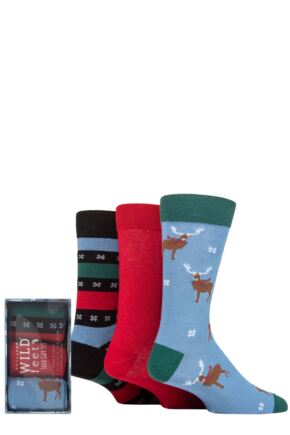 Mens 3 Pair SOCKSHOP Wild Feet Winter Wonderland Christmas Gift Boxed Socks