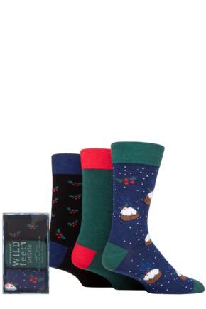 Mens 3 Pair SOCKSHOP Wildfeet Winter Wonderland Christmas Gift Boxed Socks