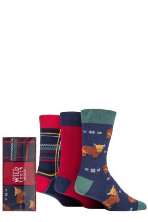 Mens 3 Pair SOCKSHOP Wild Feet Christmas Gift Boxed Socks