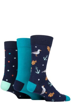 Mens 3 Pair Wild Feet Novelty Patterned Cotton Socks