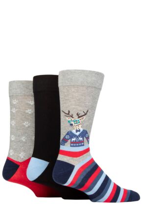 Mens 3 Pair SOCKSHOP Wildfeet Christmas Patterned Socks