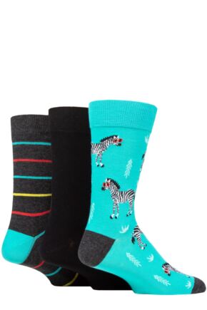 Mens 3 Pair Wild Feet Novelty Patterned Cotton Socks