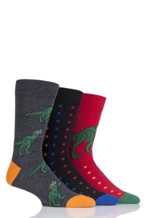 Mens 3 Pair SockShop Wild Feet T-Rex Cotton Socks