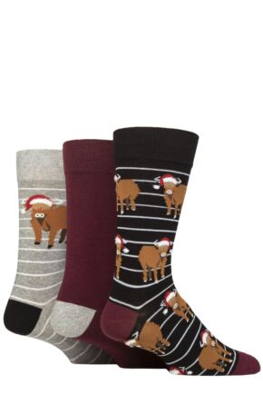 Mens 3 Pair SOCKSHOP Wildfeet Cotton Christmas Gift Socks