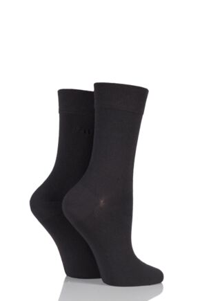 Ladies 2 Pair Elle Plain Bamboo Fibre Socks Cocoa