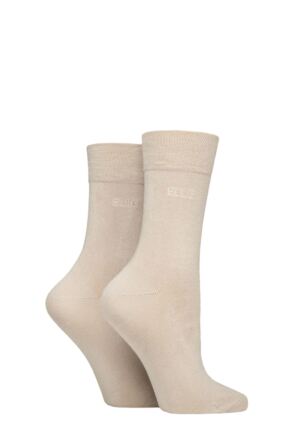 Ladies 2 Pair Elle Plain Bamboo Fibre Socks Neutral