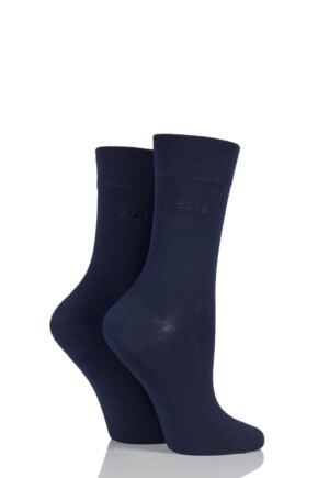 Ladies 2 Pair Elle Plain Bamboo Fibre Socks Navy