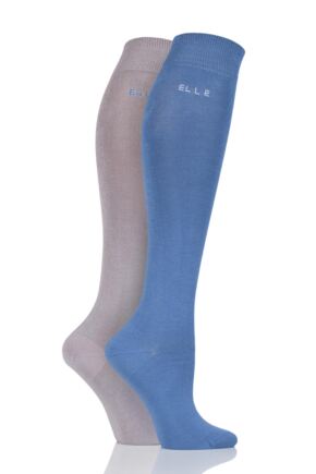 Ladies 2 Pair Elle Plain Bamboo Knee Highs