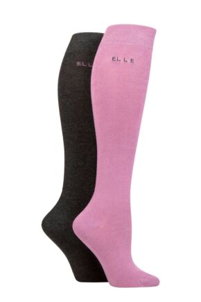 Ladies 2 Pair Elle Plain Bamboo Knee Highs