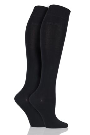 Ladies 2 Pair Elle Plain Bamboo Knee Highs Black