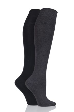 Ladies 2 Pair Elle Plain Bamboo Knee Highs Grey