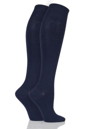 Ladies 2 Pair Elle Plain Bamboo Knee Highs Navy