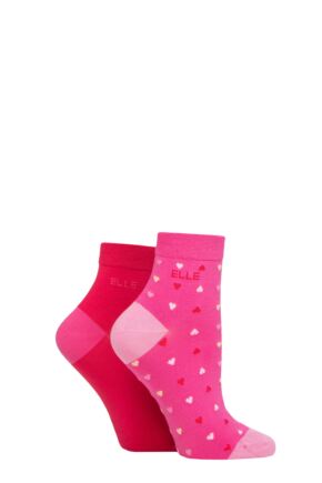Ladies 2 Pair Elle Bamboo Anklet Socks Cherry Fizz Hearts 4-8