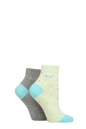 Ladies 2 Pair Elle Bamboo Anklet Socks Keylime Pie Hearts 4-8