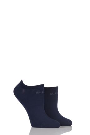 Ladies 2 Pair Elle Plain, Patterned and Striped Bamboo No Show Socks Navy 4-8