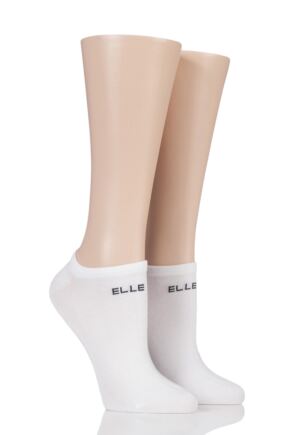 Ladies 2 Pair Elle Plain, Patterned and Striped Bamboo No Show Socks White 4-8