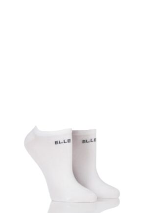 Ladies 2 Pair Elle Plain, Patterned and Striped Bamboo No Show Socks White 4-8