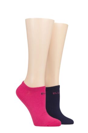 Ladies 2 Pair Elle Plain, Patterned and Striped Bamboo No Show Socks Bright Berry Plain 4-8 Ladies