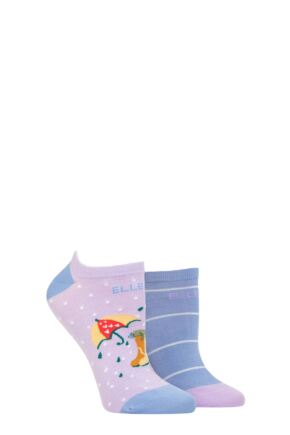 Ladies 2 Pair Elle Plain, Patterned and Striped Bamboo No Show Socks